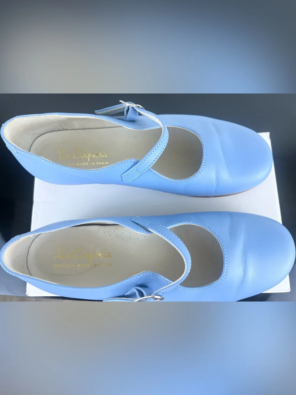La Coqueta Kids Girls Leather Mary Jane Shoes, Dusty Blue, 35 EU